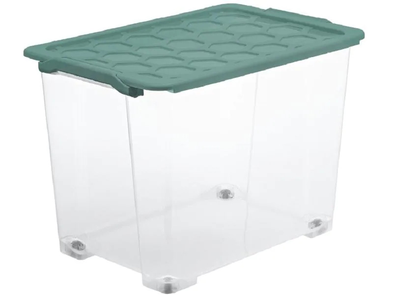 Rotho Aufbewahrungsbox Evo Safe 65 l, Grün/Transparent