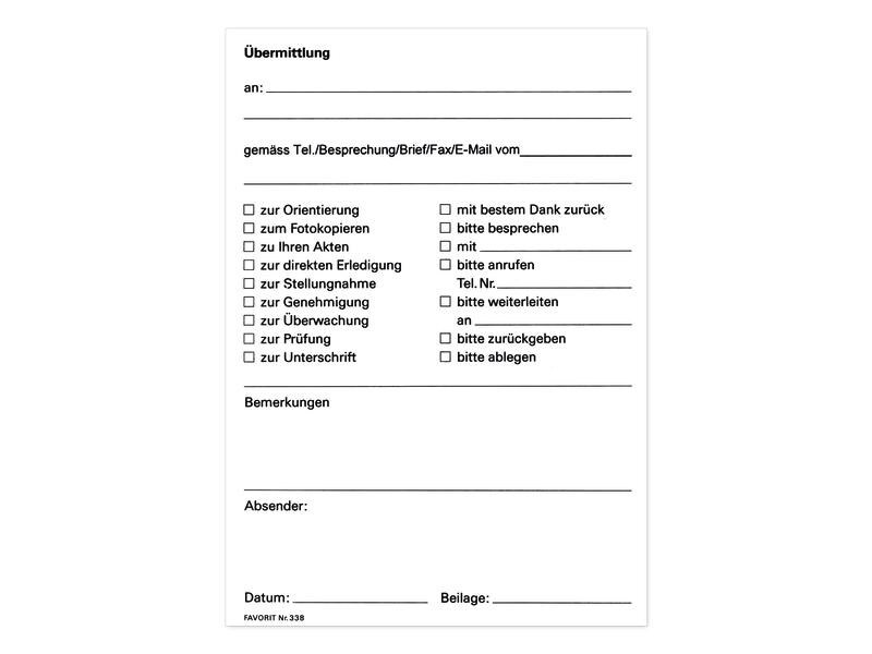 Favorit Durchschreibeblock A6 Übermittlungen, 60 Blatt