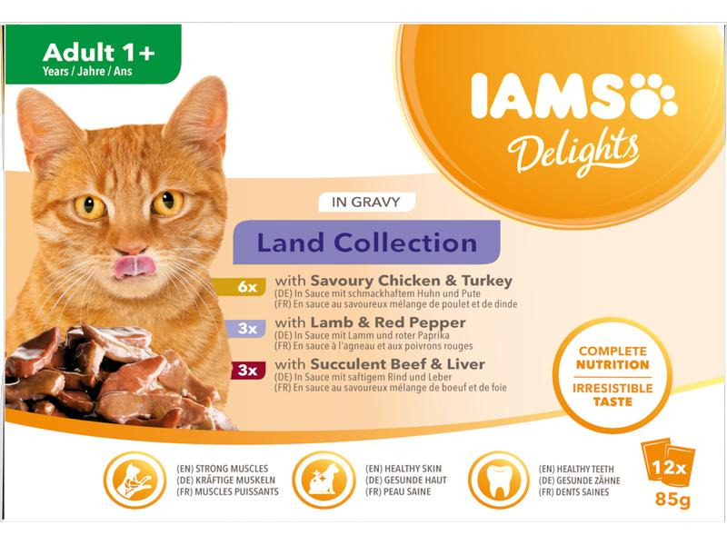 Iams Nassfutter Delights Adult Land Mix 12 x 85g in Sauce