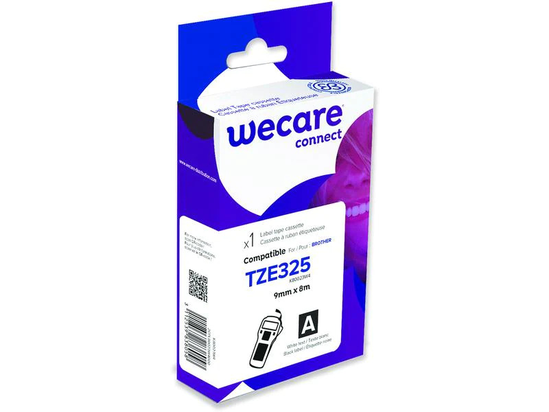 Wecare Beschriftungsband TZE-325 Weiss auf Schwarz