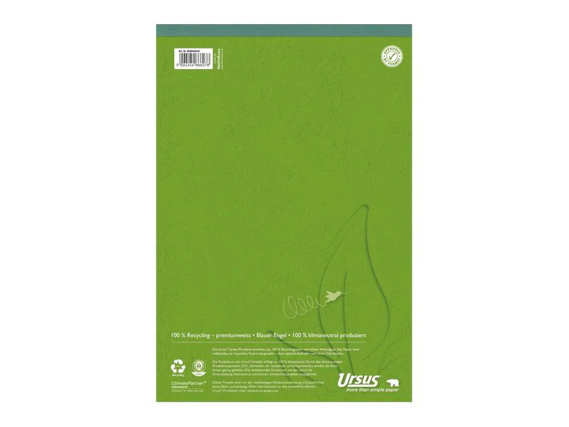 Ursusgreen Notizblock Green A4, kariert, 100 Blatt, 5 Stück