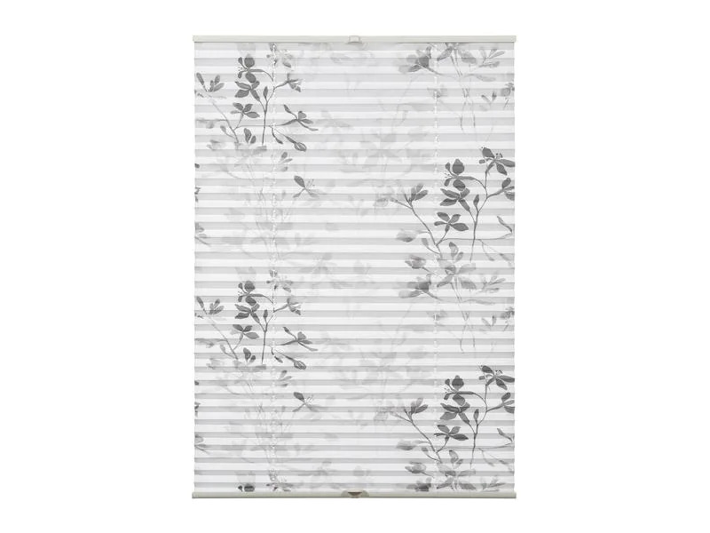 Gardinia Plissée Bella mit Blättern 40 x 130 cm, Weiss/Grau