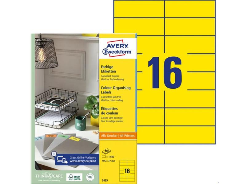 Avery Zweckform Universal-Etiketten 105 x 37 mm, Gelb, 1.600 Stück