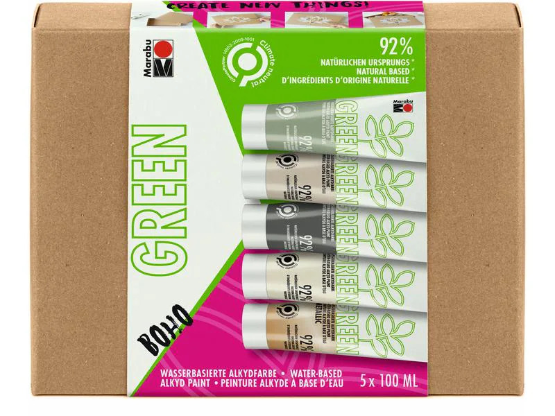 Marabu Bastelfarbe Alkydfarbe Green Set Boho, 5 x 100 ml