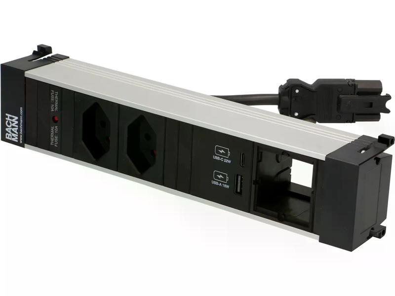 Bachmann Einbausteckerleiste POWER FRAME 2x T13, 1x USB A/C, 1x Leer
