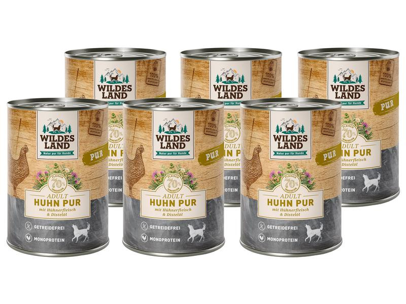 Wildes Land Nassfutter Dog Adult Huhn PUR mit Distelöl, 6 x 400 g