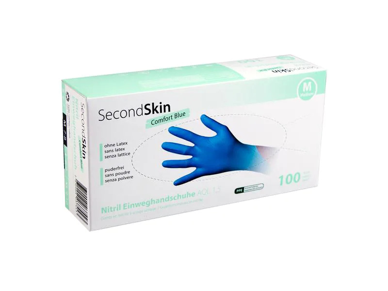 SecondSkin Einweghandschuh Nitrili Comfort M, Blau, 100 Paar