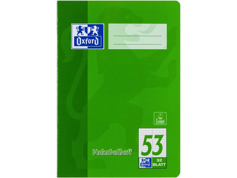 Oxford Schulheft Vokabelheft A5, liniert, Grün, Rot