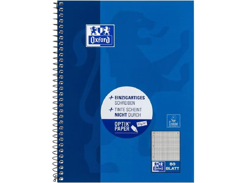 Oxford Schulheft Collegeblock A5+, kariert, Blau