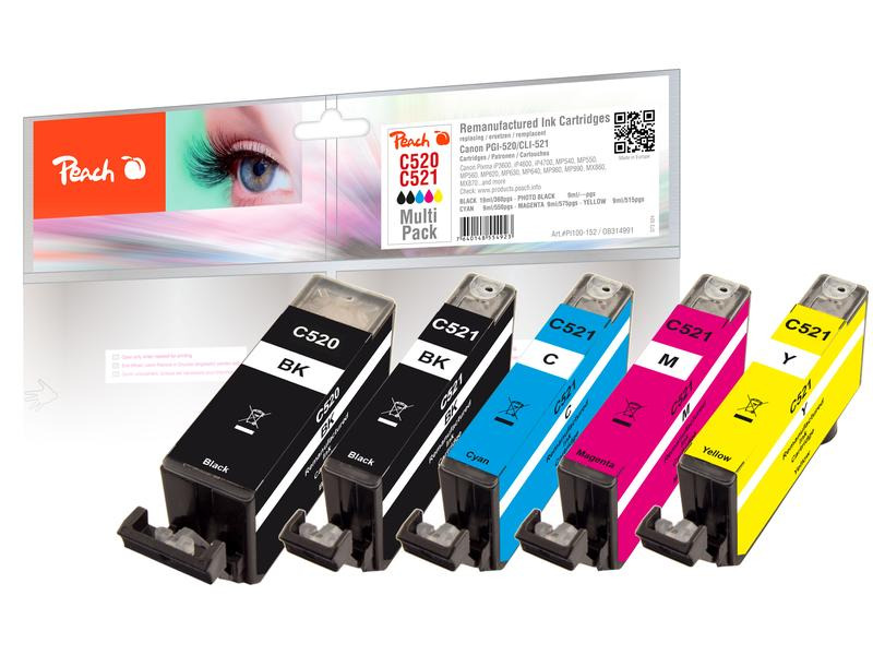 Peach Tinte Canon PGI-520/CLI-521 Multi-Pack C, M, Y, 2x BK