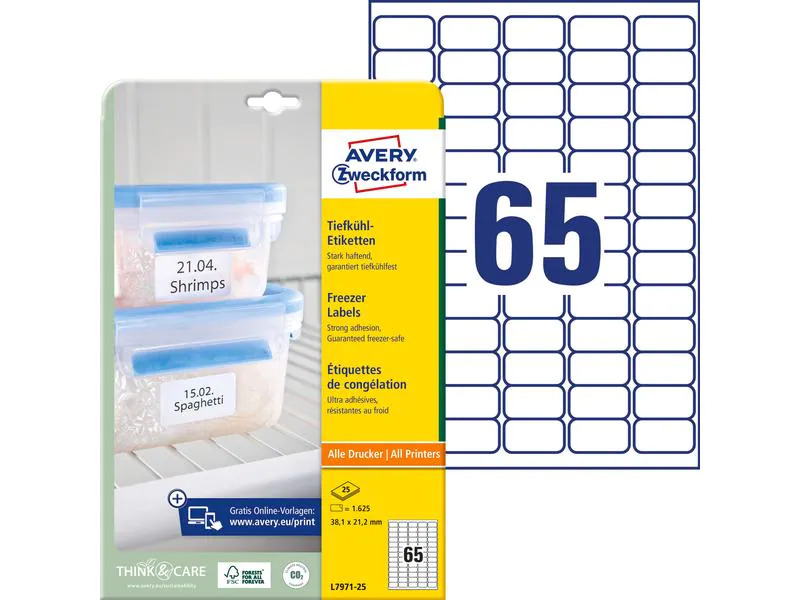 Avery Zweckform Tiefkühletiketten 38.1 x 21.2 mm, 25 Blatt