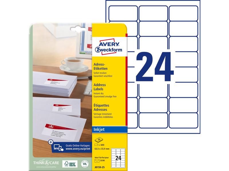 Avery Zweckform Adressetiketten 63.5 x 33.9 mm, 25 Blatt