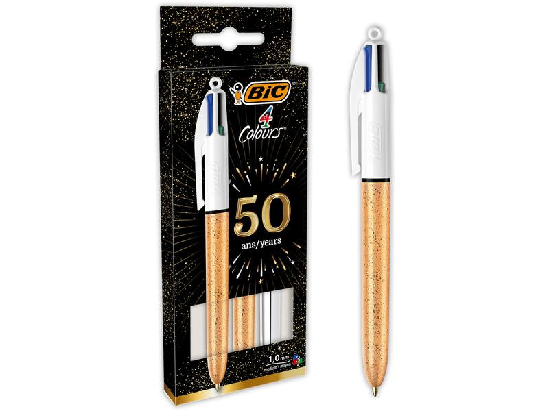 BIC Kugelschreiber 4 Colours Party 0.32 mm, 3 Stück, Gold/Silber