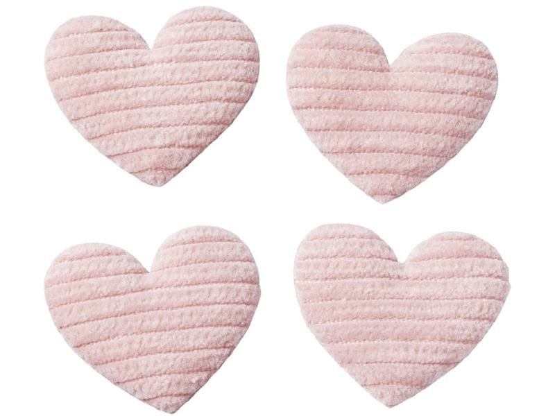 HobbyFun Mini-Utensilien Stoff Herz 4 Stück, Rosa