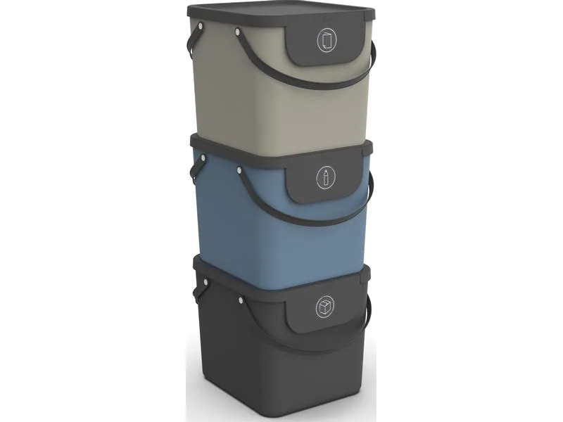 Rotho Recyclingbehälter Albula 40 l, Blau/Grau/Schwarz