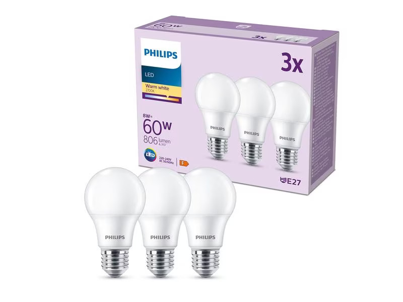 Philips Lampe LED 60W A60 E27 WW FR ND 3CT/6 EC Warmweiss