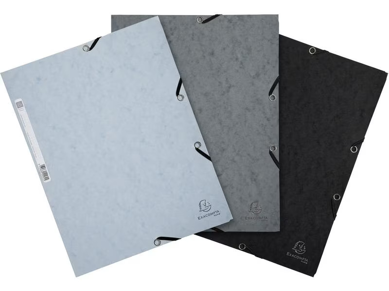 Exacompta Gummibandmappe Aquarel 3-er Set Grau/Hellgrau/Schwarz