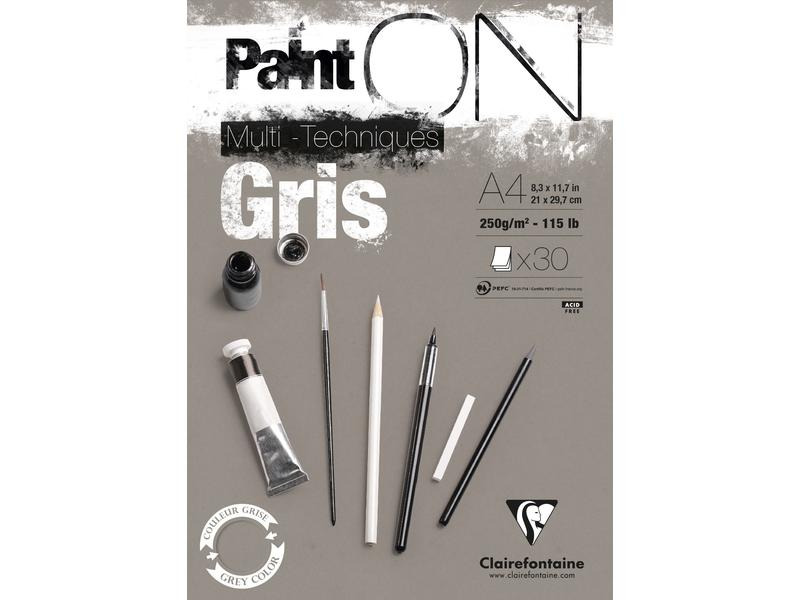 Clairefontaine Malblock PaintON A4, 30 Blatt, Grau