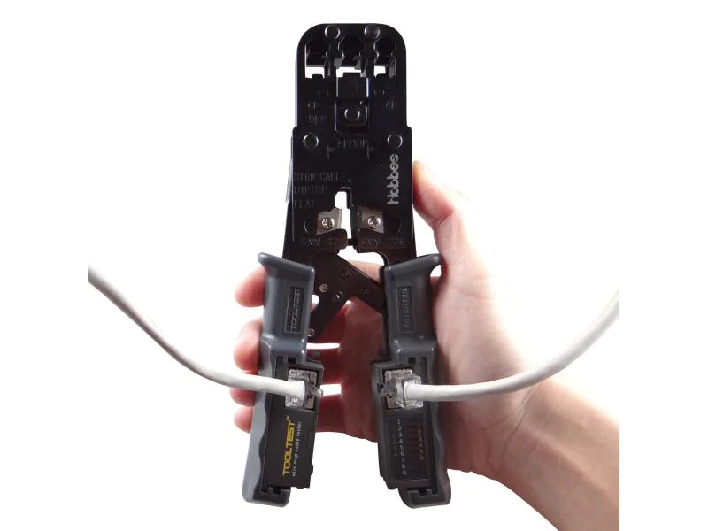 Hobbes Crimpzange RJ11, RJ12, RJ45 mit Kabeltester