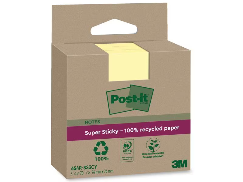 Post-it Notizzettel Super Sticky Recycling, Gelb, 3 Blöcke