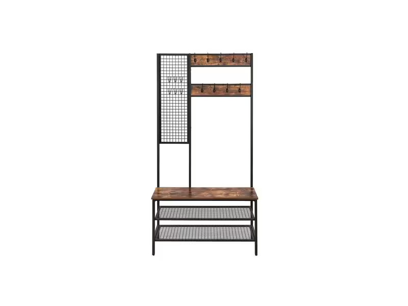 VASAGLE Garderobenständer mit Sitzbank 185 cm, Braun/Schwarz