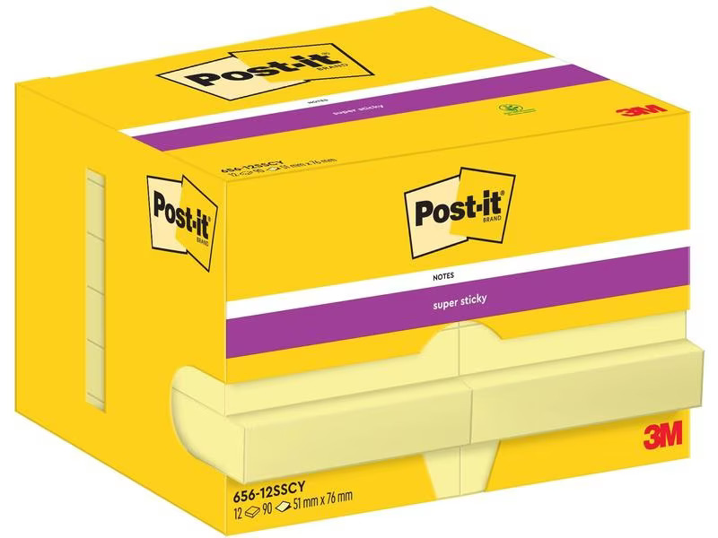 Post-it Notizzettel Super Sticky 76 x 51 mm, Gelb, 12 Blöcke