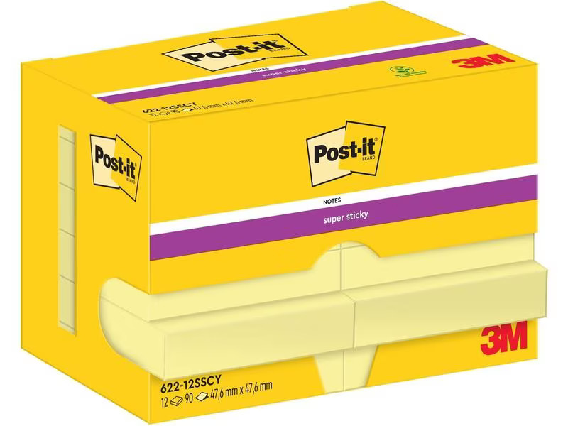 Post-it Notizzettel Super Sticky 47 x 47 mm, Gelb, 12 Blöcke