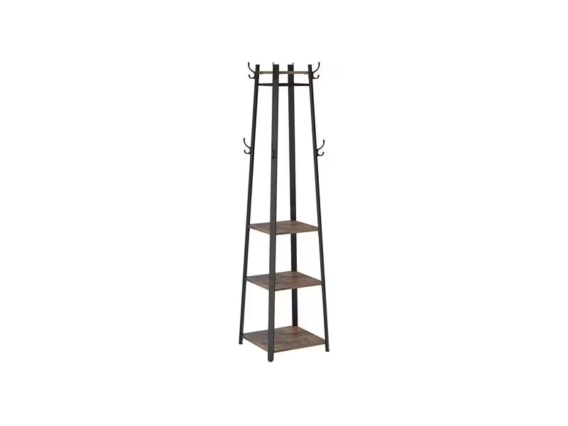 VASAGLE Garderobenständer mit 3 Ablagen 181 cm, Braun/Schwarz