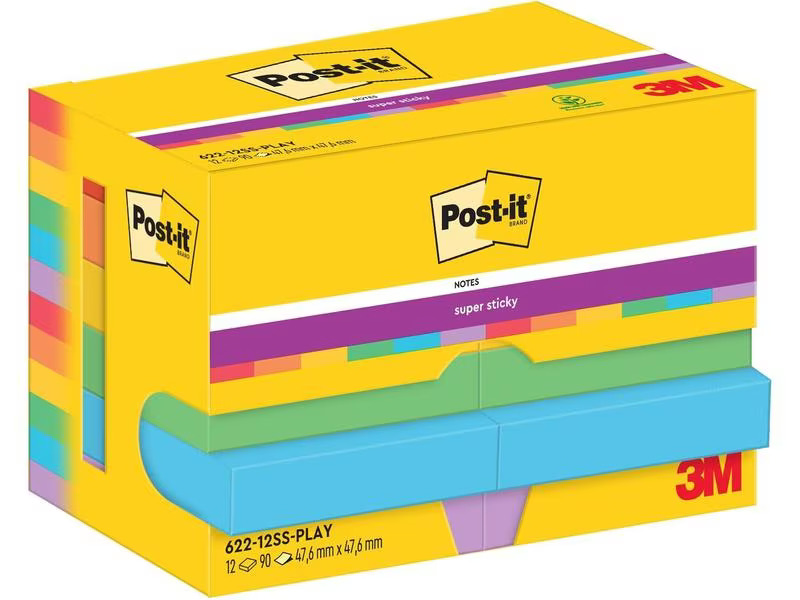 Post-it Notizzettel Super Sticky 47 x 47 mm, Playful, 12 Blöcke