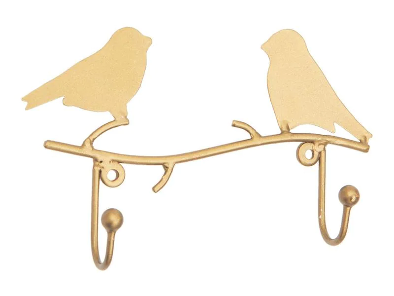 Tranquillo Wandhaken 2-fach, Vogel, Gold, 16 cm