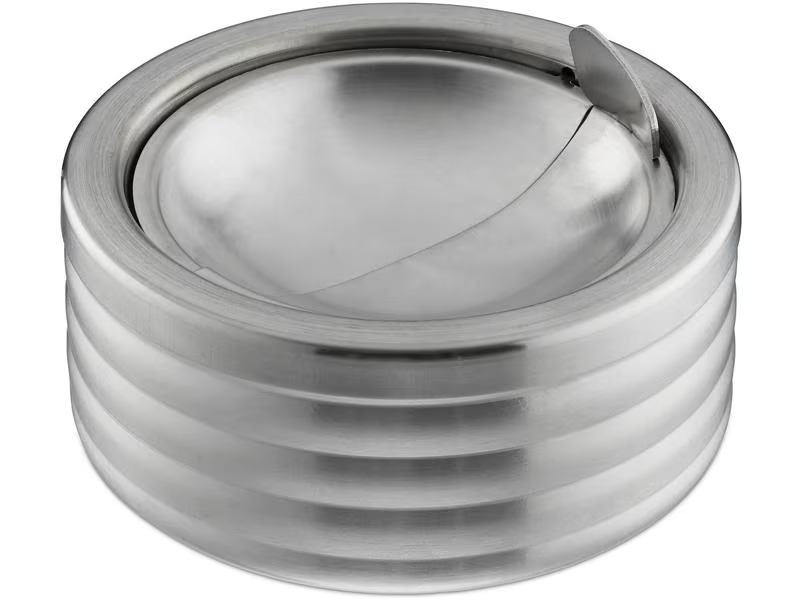 relaxdays Aschenbecher mit Deckel Silber