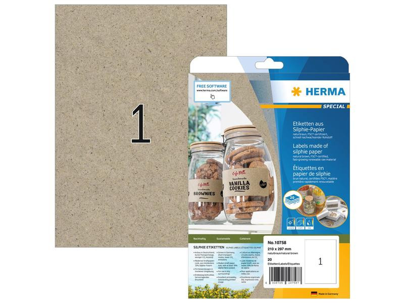 HERMA Universal-Etiketten 210 x 297 mm, 20 Blatt, Braun