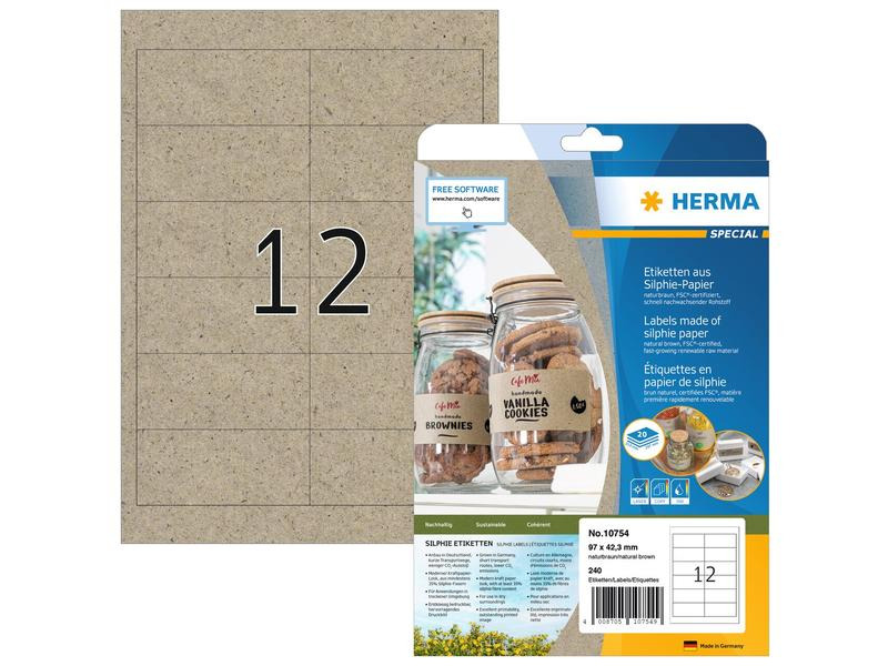 HERMA Universal-Etiketten 97 x 42.3 mm, 20 Blatt, Braun