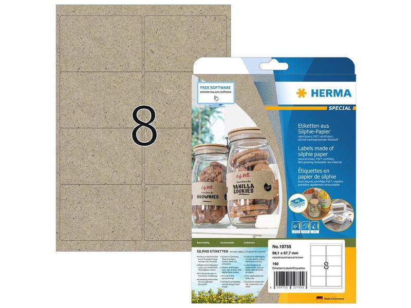 HERMA Universal-Etiketten 99.1 x 67.7 mm, 20 Blatt, Braun
