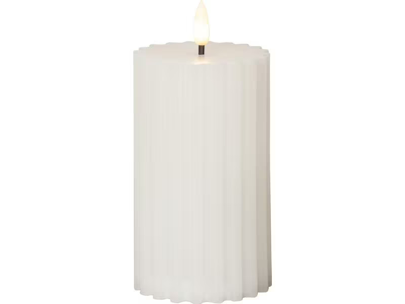 Star Trading LED-Kerze Pillar Flamme Stripe, Ø 7.5 x 15 cm, Weiss