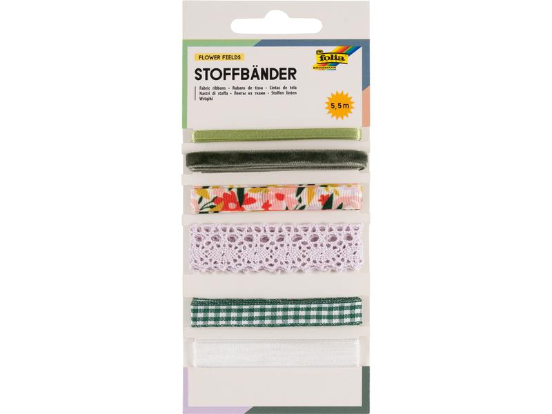 Folia Textilband Flower Fields 5.5 m, Mehrfarbig, 6 Stück