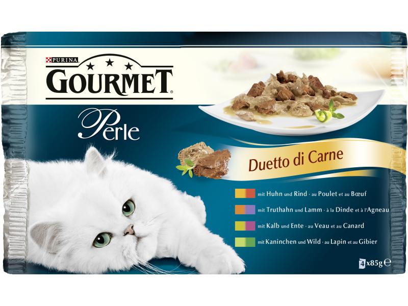 Purina Nassfutter Gourmet Perle Rind &amp; Huhn, 4 x 85 g