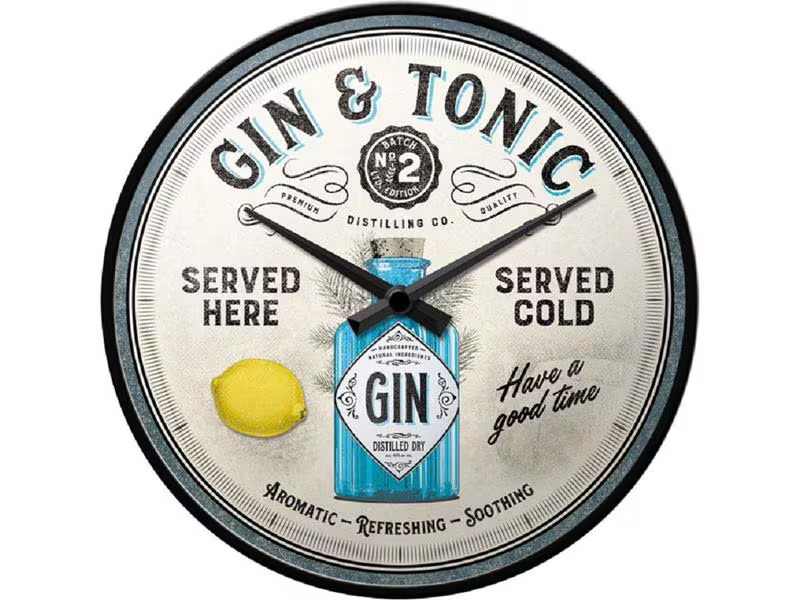 Nostalgic Art Wanduhr Gin &amp; Tonic Served Here Ø 31 cm, Mehrfarbig
