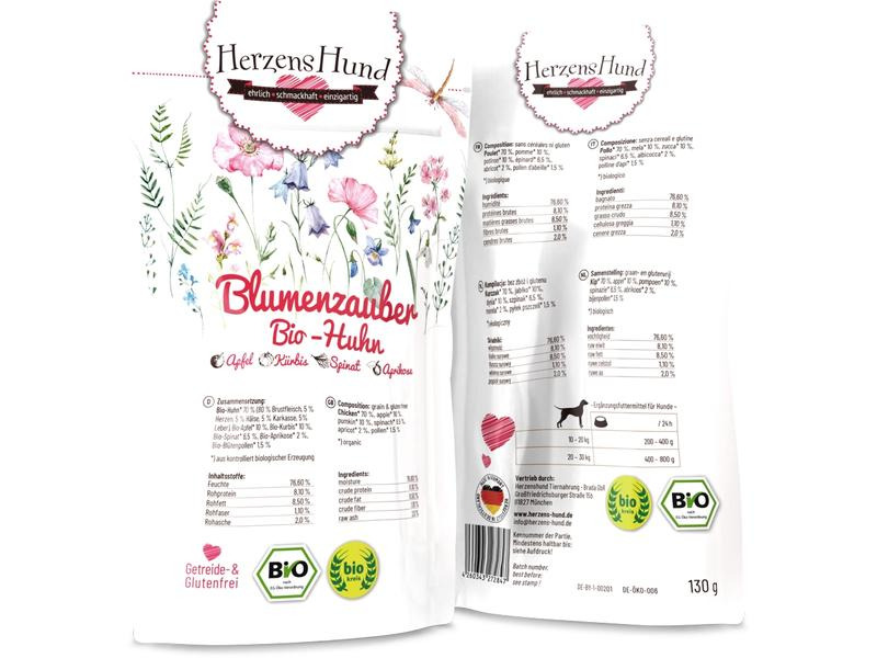 HerzensHund Nassfutter Blumenzauber Bio-Huhn, 130 g