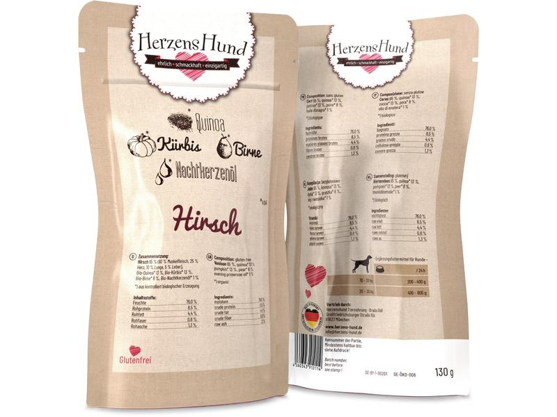 HerzensHund Nassfutter Hirsch mit Bio-Gemüse, 130 g