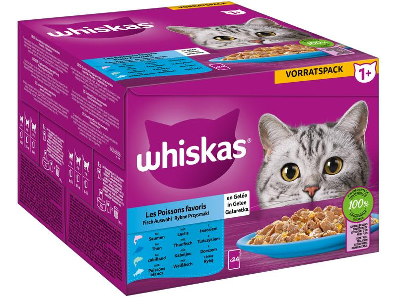 Whiskas Nassfutter Fisch Auswahl in Gelee 1+, 24 x 85 g
