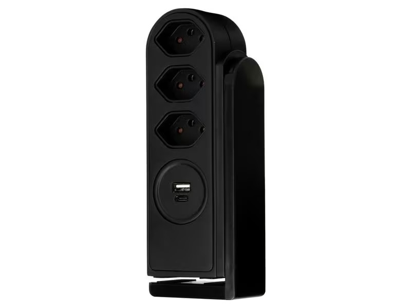 STEFFEN Tischsteckdosenleiste Clamp 3x T13, USB-A+C, Schwarz