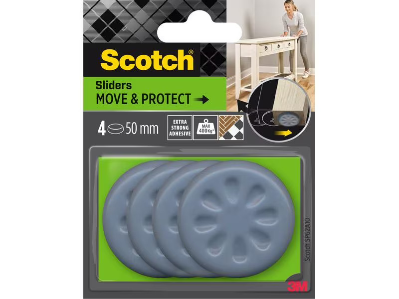 3M Möbelgleiter Move &amp; Protect, Ø 50 mm, Grau, 4er Pack