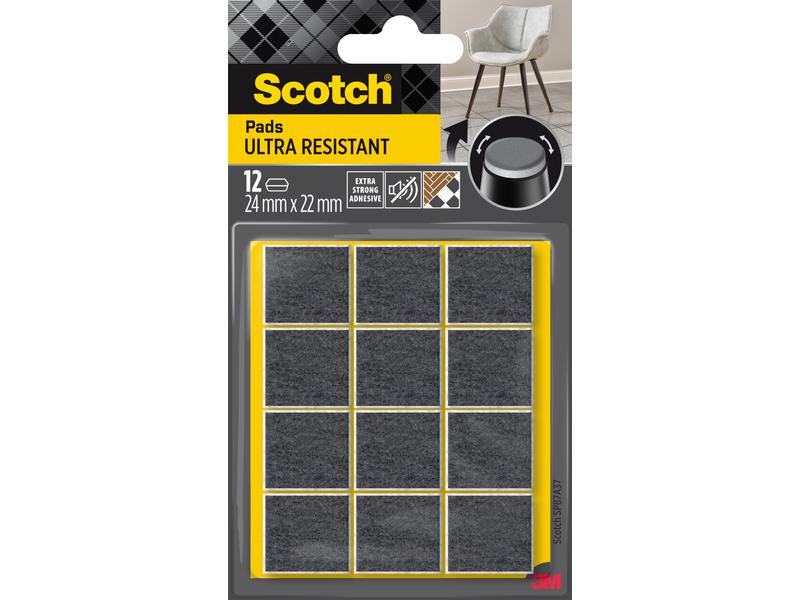 3M Filzgleiter Ultra Resistant, 24 mm x 22 mm, Grau, 12er Pack