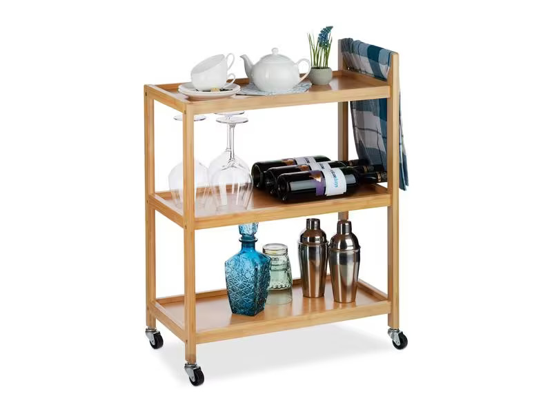 relaxdays Bartrolley Bambus 76.5 x 30 cm, Nature