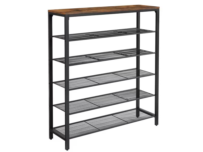 VASAGLE Schuhregal mit 5 Ablagen 100 x 110 cm, Braun/Schwarz