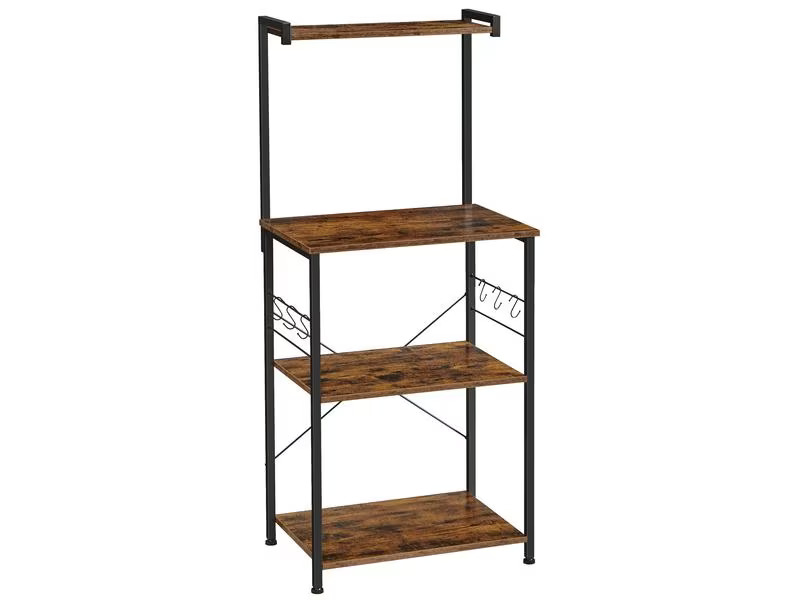 VASAGLE Küchenregal mit 6 Haken 127 x 60 cm, Braun/Schwarz