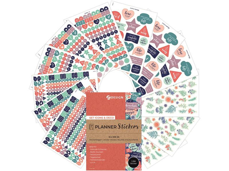 Z-Design Motivsticker Planner Icons &amp; Deko 12 Blatt, 1.356 Sticker