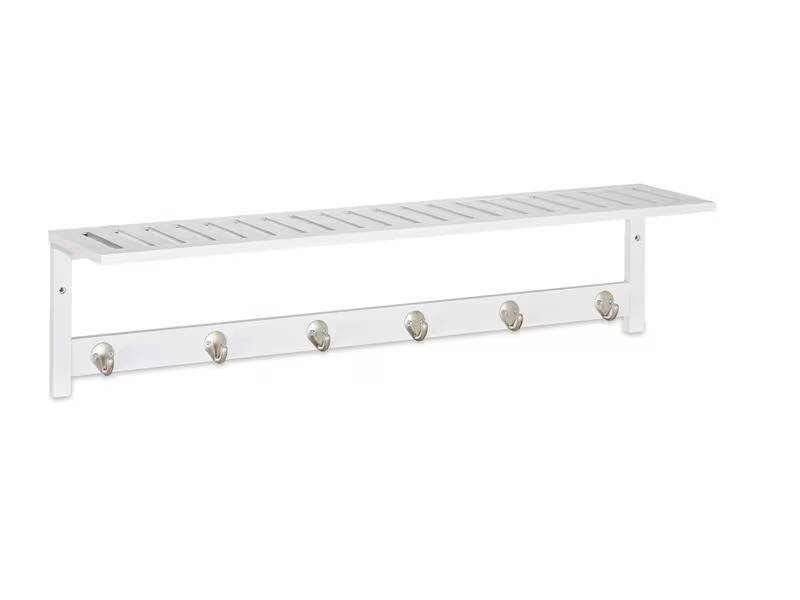 relaxdays Garderobenleiste mit Ablage 6 Haken, Weiss
