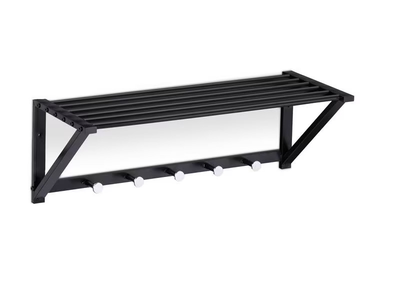 relaxdays Garderobenleiste mit Ablage 5 Haken, Schwarz